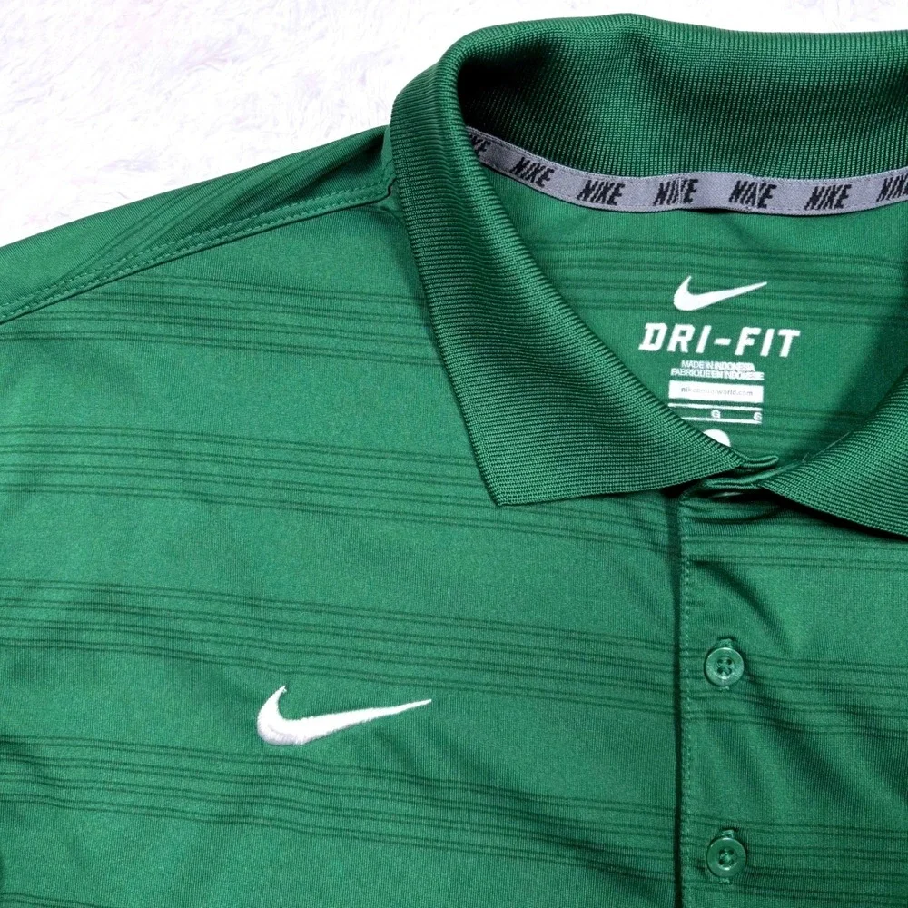 Hawks Nike Polo Shirt Men L Green Dri-FIT Embroider Stripe Performance Logo Golf